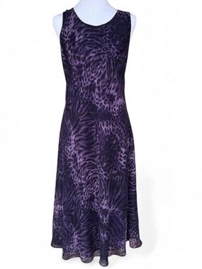 Sleeveless Purple Animal-Print Midi Dress